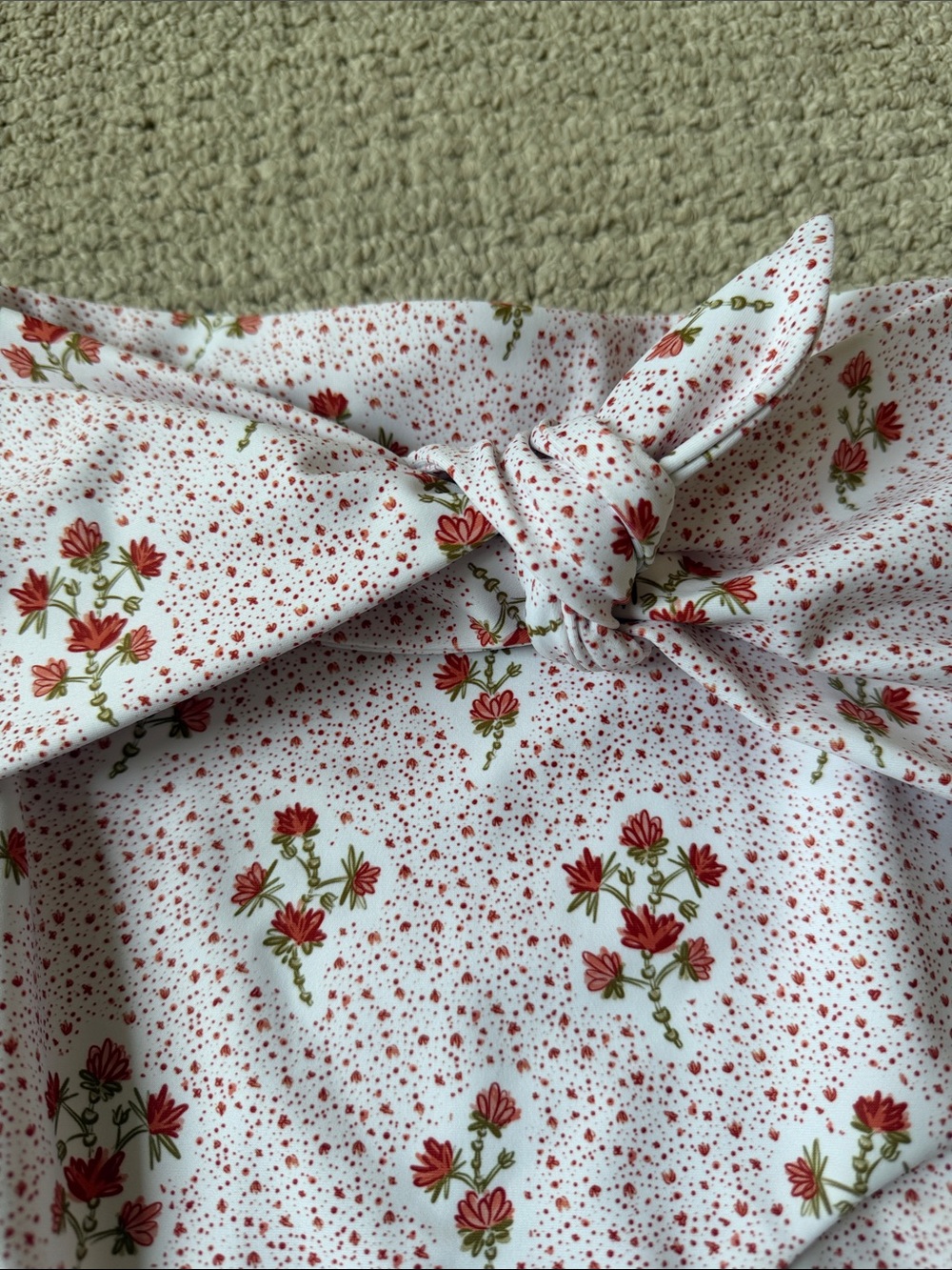Minnow High-Waist Floral Tie-Shoulder Bikini Top (S) and Bottom (M)- Red Floral - Picture 4 of 10